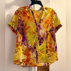 Vintage Joanna Plus Tropical Floral Blouse 1X Y2K Hawaiian Button Up